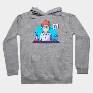 Cute Female Scientist Operating Laptop In The Laboratory Cartoon Vector Icon Illustration Hoodie